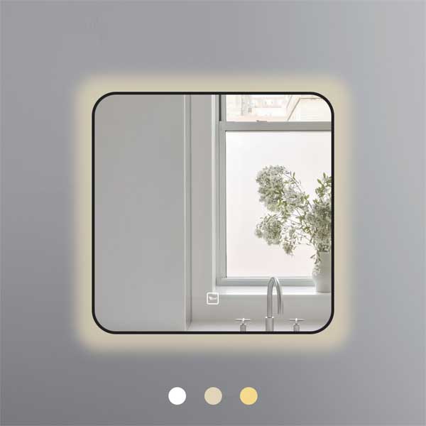 Gương vuông 50x50 cm led 3 màu khung nhôm đen LED,Sấy/EGK5050