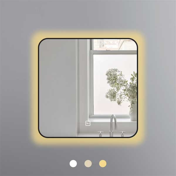 Gương vuông 50x50 cm led 3 màu khung nhôm đen LED,Sấy/EGK5050