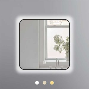 Gương vuông 50x50 cm led 3 màu khung nhôm đen LED Ecod/EGK5050