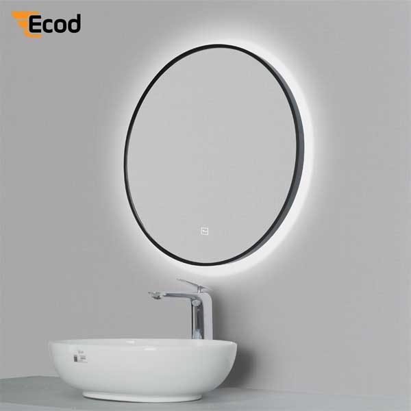 Gương tròn 60x60 cm led 3 màu khung nhôm đen Led/sấy - EGK6060