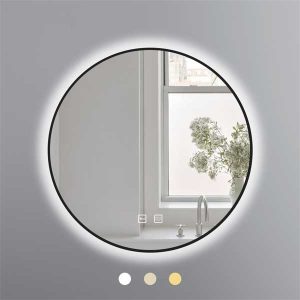 Gương tròn 60x60 cm led 3 màu khung nhôm đen Led/sấy Ecod/EGK6060