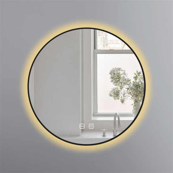 Gương tròn 60x60 cm led 3 màu khung nhôm đen Led/sấy - EGK6060