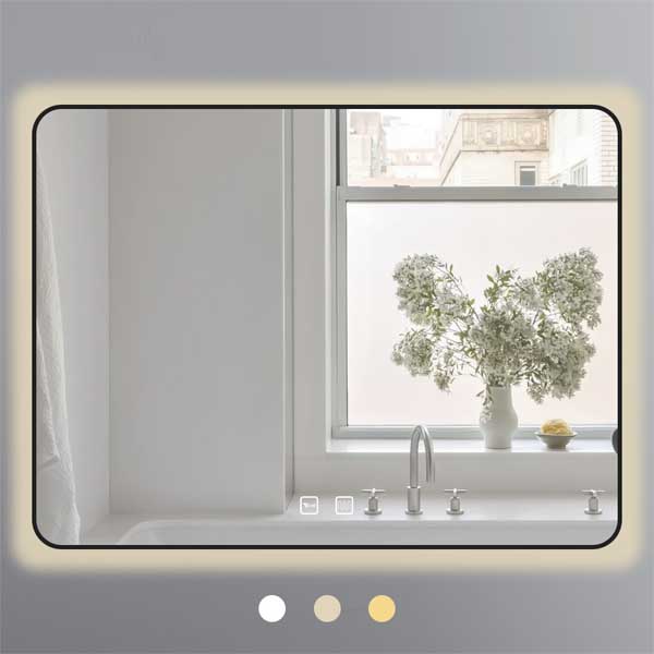 Gương chữ nhật 60x80 cm led 3 màu khung nhôm đen - EGK6080 LED/Sấy