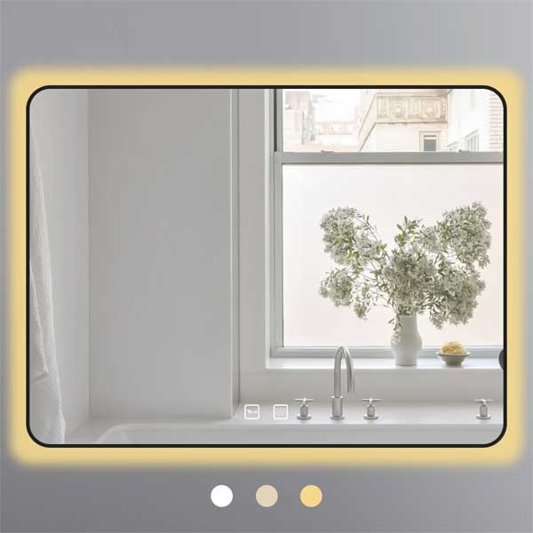Gương chữ nhật 60x80 cm led 3 màu khung nhôm đen - EGK6080 LED/Sấy