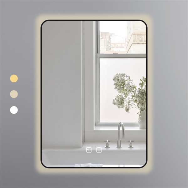 Gương chữ nhật 50x70 led 3 màu khung nhôm đen - EGKS5070