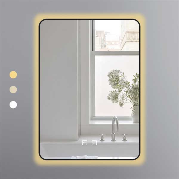 Gương chữ nhật 50x70 led 3 màu khung nhôm đen - EGKS5070