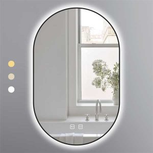 Gương Oval 50x80 cm led 3 màu khung nhôm đen Ecod/EGKS5080