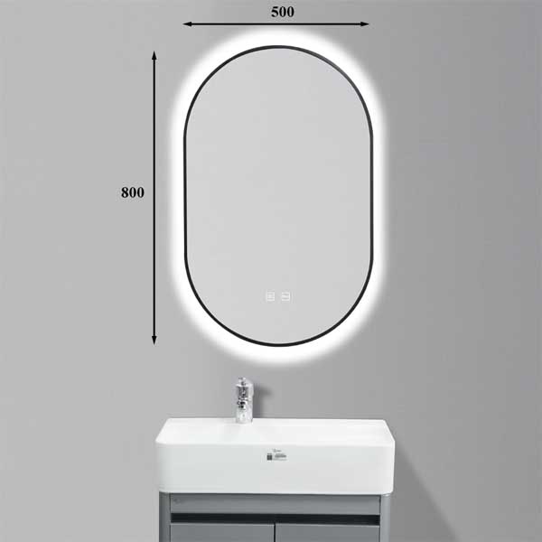Gương Oval 50x80 cm led 3 màu khung nhôm đen - EGKS5080