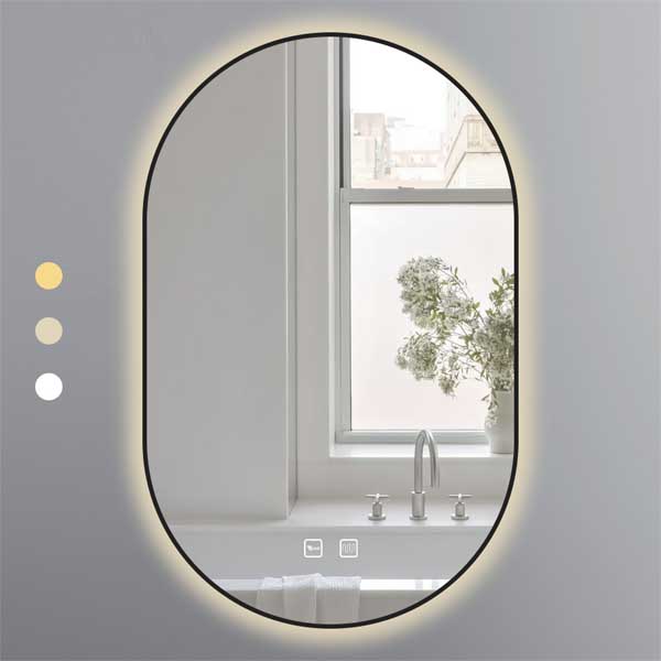 Gương Oval 50x80 cm led 3 màu khung nhôm đen - EGKS5080