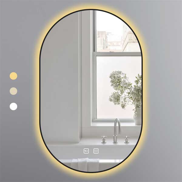 Gương Oval 50x80 cm led 3 màu khung nhôm đen - EGKS5080