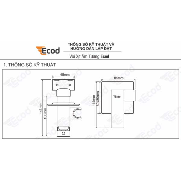 Xịt vệ sinh nóng lạnh âm tường EX101