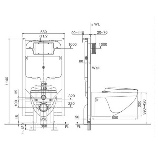 Bồn cầu treo tường nắp điện tử INAX AC-23P + CW-KA22AVN 2 Bồn cầu treo tường nắp điện tử INAX AC-23P + CW-KA22AVN
