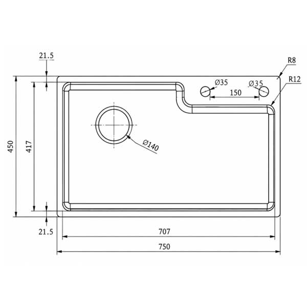 Chậu rửa 1 hố Inox AMY AM 7546OC 3 Chậu rửa 1 hố Inox AMY AM 7546OC