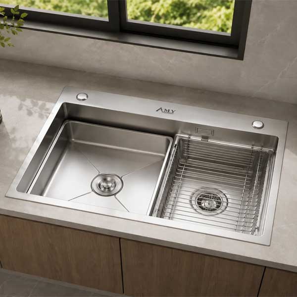 Chậu rửa 1 hố giật cấp mặt sần AMY - AM 8280 2 Chậu rửa 1 hố giật cấp mặt sần AMY - AM 8280