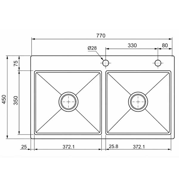 Chậu rửa bát thủ công AMY AM 8288 3 Chậu rửa bát thủ công AMY AM 8288
