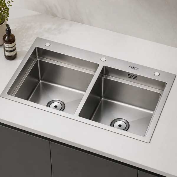 Chậu rửa bát thủ công cao cấp AMY AM 8585 2 Chậu rửa bát thủ công cao cấp AMY AM 8585