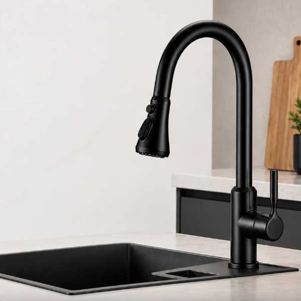 Vòi bếp nóng lạnh rút dây màu Niken Đen CLASSIC KNN1368 2 Vòi bếp nóng lạnh rút dây màu Niken Đen CLASSIC KNN1368