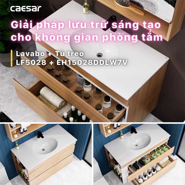 Bộ Tủ Chậu Lavabo Caesar LF5028 + EH15028DDLW7V 6 Bộ Tủ Chậu Lavabo Caesar LF5028 + EH15028DDLW7V