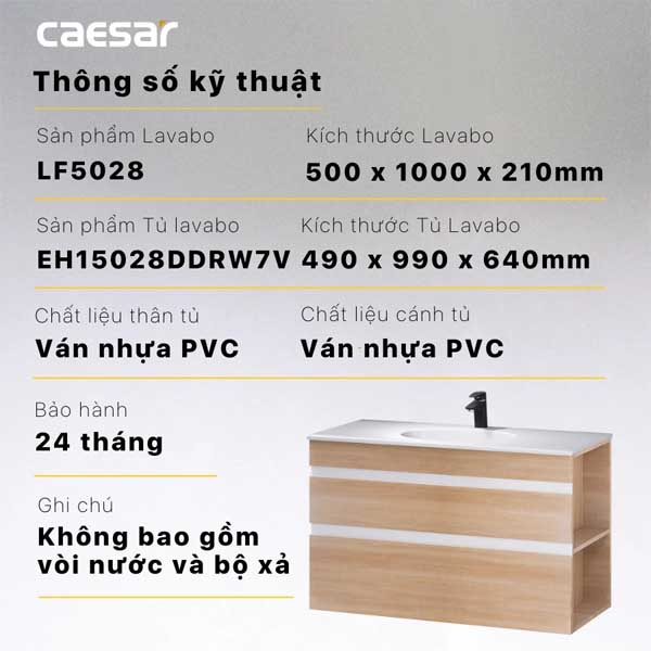 Bộ Tủ Chậu Lavabo Caesar LF5028 + EH15028DDRW7V