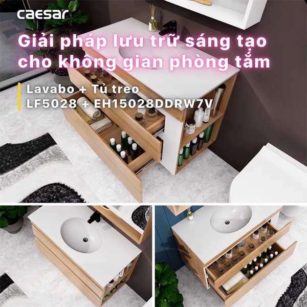 Bộ Tủ Chậu Lavabo Caesar LF5028 + EH15028DDRW7V 6 Bộ Tủ Chậu Lavabo Caesar LF5028 + EH15028DDRW7V
