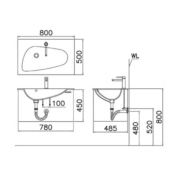 Chậu Rửa Lavabo Liền Bàn CAESAR LF5036