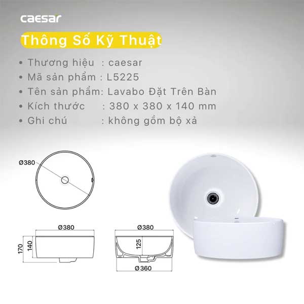 Chậu Rửa Mặt Lavabo đặt bàn tròn Caesar L5225