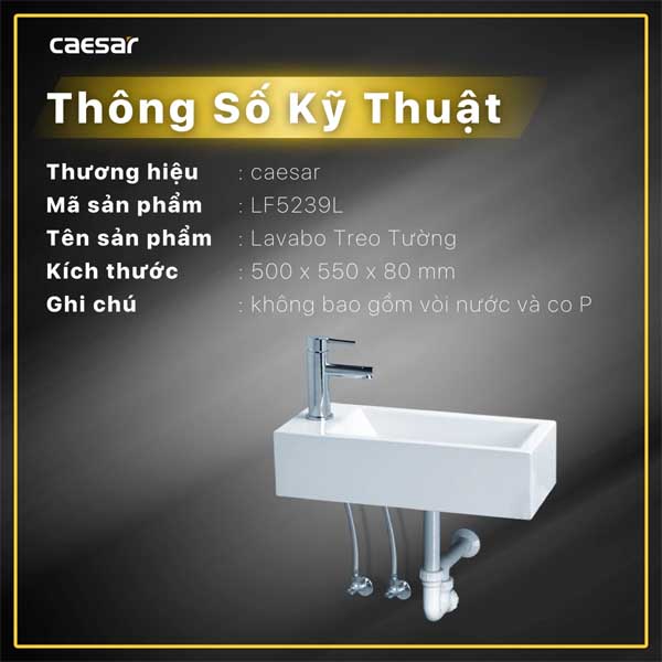 Chậu Lavabo Vòi Trái Treo Tường CAESAR LF5239L Đặt Bàn 