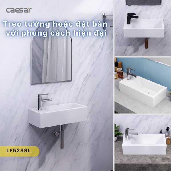 Chậu Lavabo Vòi Trái Treo Tường CAESAR LF5239L Đặt Bàn 