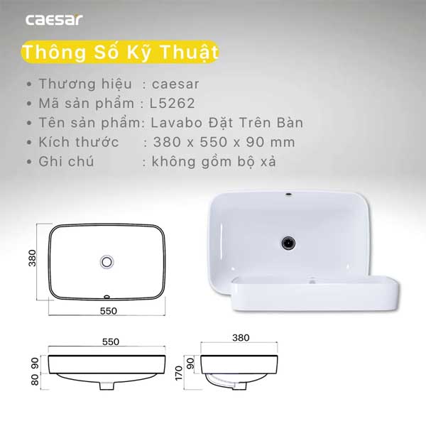 Chậu Rửa Lavabo Đặt Bàn Caesar L5262 
