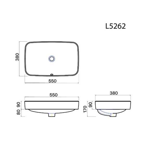 Chậu Rửa Lavabo Đặt Bàn Caesar L5262 chữ nhật 15 Chậu Rửa Lavabo Đặt Bàn Caesar L5262