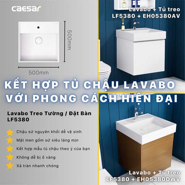 Chậu Rửa Lavabo Treo Tường - Đặt Bàn CAESAR LF5380