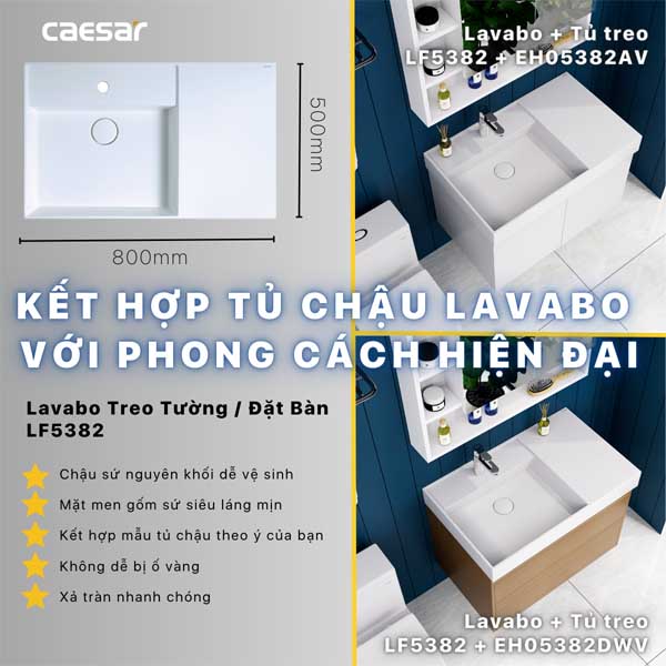 Chậu Rửa Lavabo Treo Tường - Đặt Bàn CAESAR LF5382