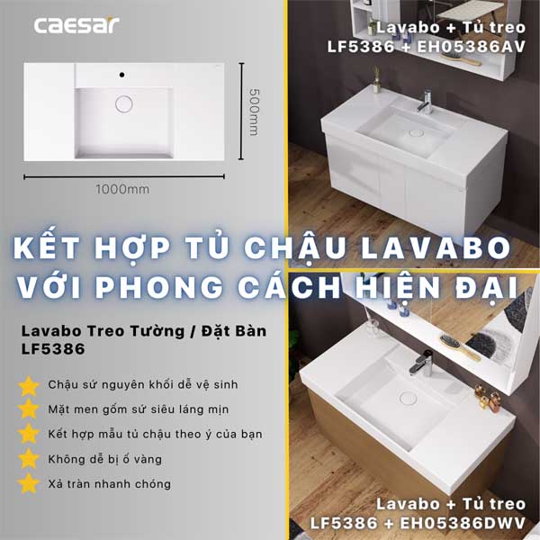 Chậu Rửa Lavabo Treo Tường - Đặt Bàn CAESAR  LF5386