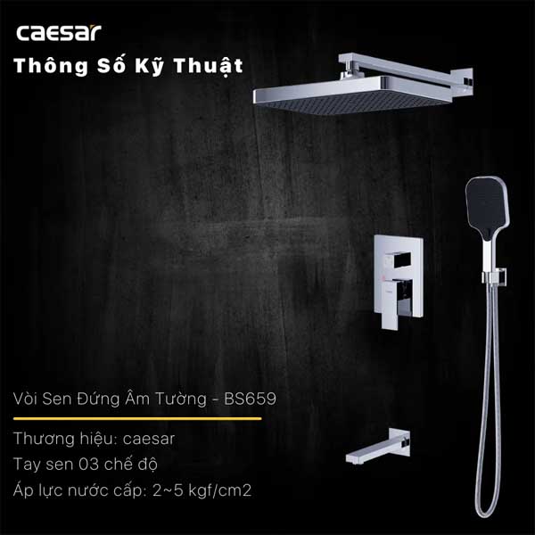 Sen Tắm Âm Tường Nóng Lạnh 3 Chế Độ CAESAR BS659 5 Sen Tắm Âm Tường Nóng Lạnh 3 Chế Độ CAESAR BS659
