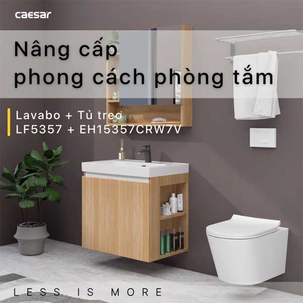 Bộ Tủ Chậu Lavabo Treo Tường Caesar LF5357 + EH15357CRW7V 