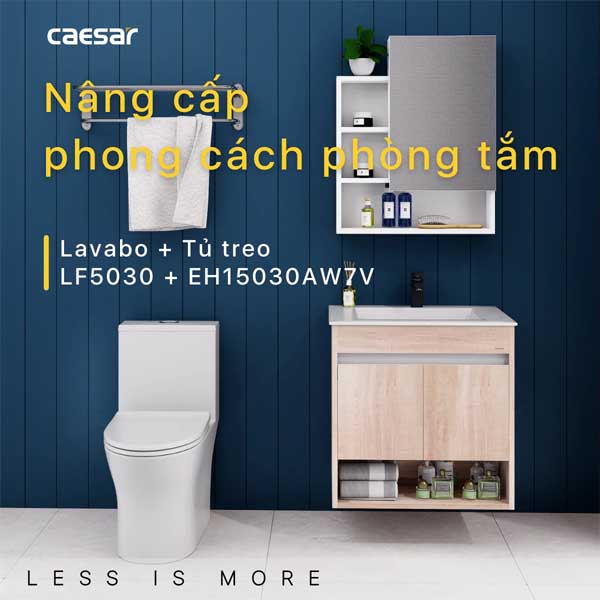 Bộ Tủ Chậu Lavabo Treo Tường Caesar LF5030 + EH15030AW7V