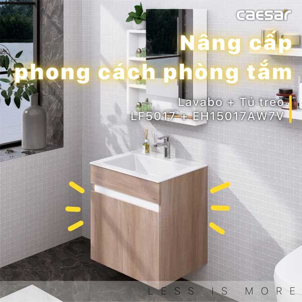 Bộ Tủ Chậu Lavabo Treo Tường Caesar LF5017 + EH15017AW7V 