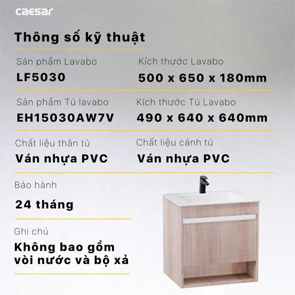 Bộ Tủ Chậu Lavabo Caesar LF5030 + EH15030AW7V Treo Tường 7 Bộ Tủ Chậu Lavabo Treo Tường Caesar LF5030 + EH15030AW7V