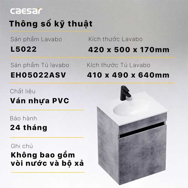 Bộ Tủ Chậu Lavabo Treo Tường Caesar L5022 + EH05022ASV 