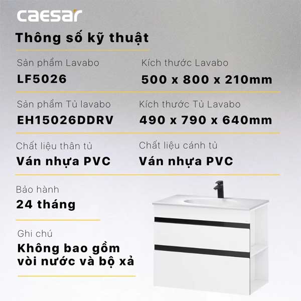 Bộ Tủ Chậu Lavabo Caesar LF5026 + EH15026DDRV