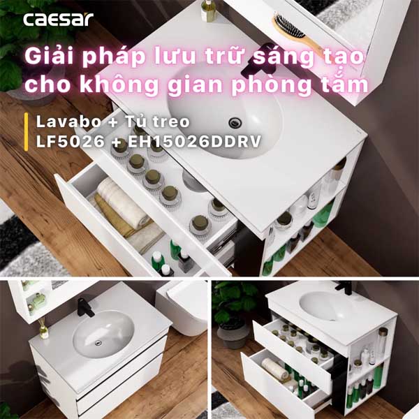 Bộ Tủ Chậu Lavabo Caesar LF5026 + EH15026DDRV 6 Bộ Tủ Chậu Lavabo Caesar LF5026 + EH15026DDRV
