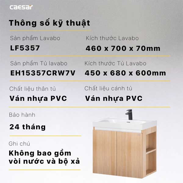Bộ Tủ Chậu Lavabo Treo Tường Caesar LF5357 + EH15357CRW7V 8 Bộ Tủ Chậu Lavabo Treo Tường Caesar LF5357 + EH15357CRW7V
