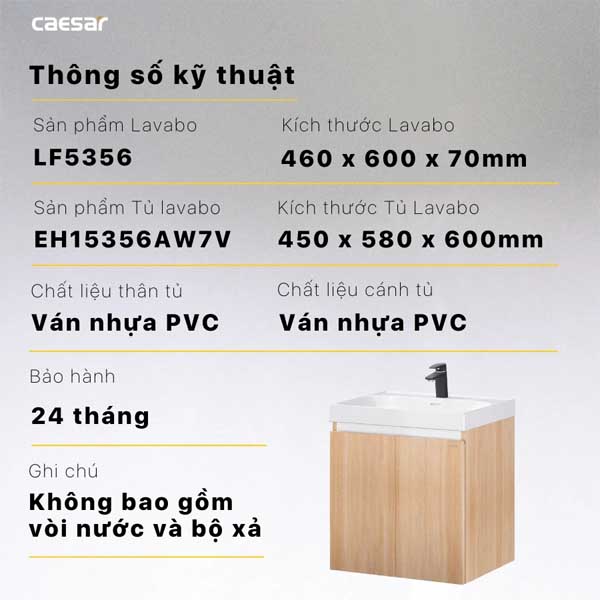Bộ Tủ Chậu Lavabo Treo Tường Caesar LF5356 + EH15356AW7V 7 Bộ Tủ Chậu Lavabo Treo Tường Caesar LF5356 + EH15356AW7V