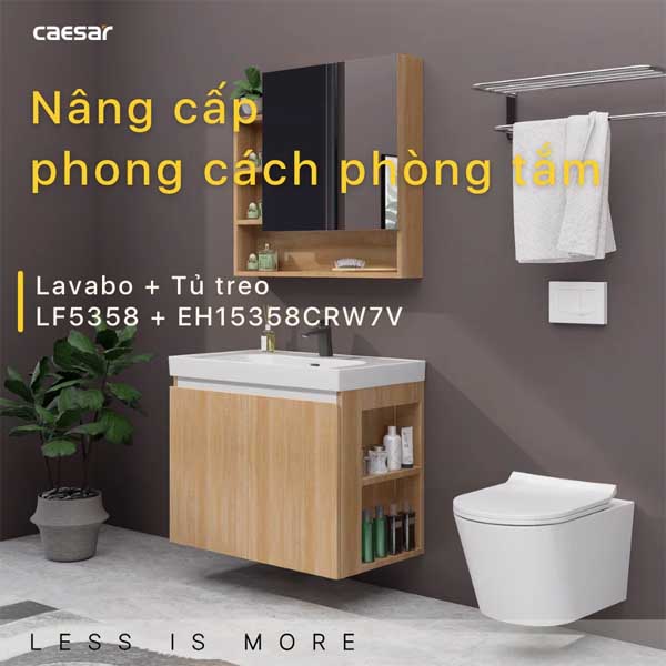 Bộ Tủ Chậu Lavabo Caesar LF5358 + EH15358CRW7V Chữ Nhật 