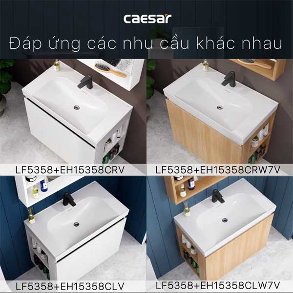 Bộ Tủ Chậu Lavabo Caesar LF5358 + EH15358CRW7V Chữ Nhật 