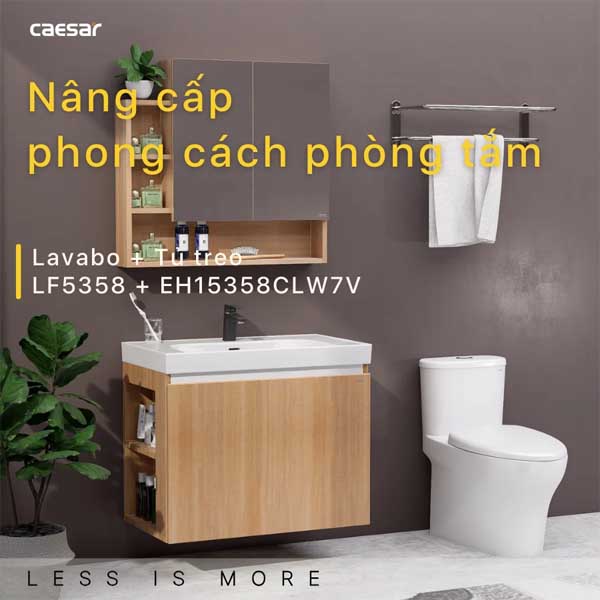 Bộ Tủ Chậu Lavabo Treo Tường Caesar LF5358 + EH15358CLW7V 