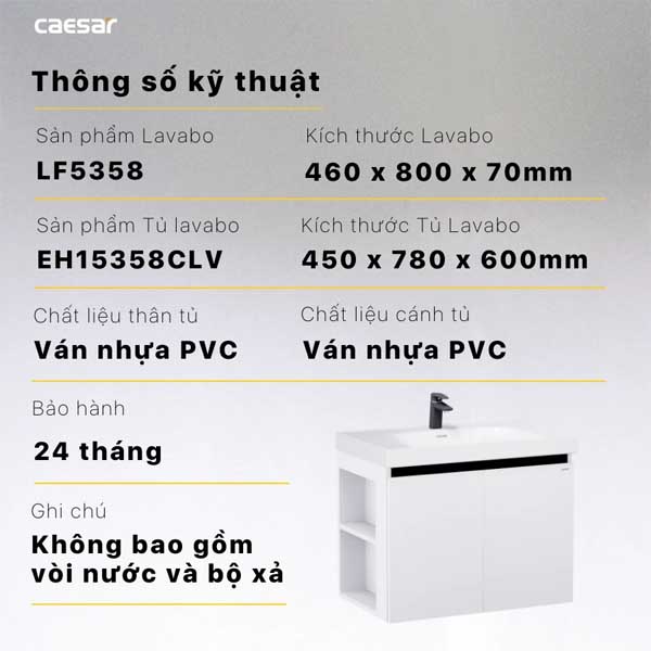 Bộ Tủ Chậu Lavabo Treo Tường Caesar LF5358 + EH15358CLV 7 Bộ Tủ Chậu Lavabo Treo Tường Caesar LF5358 + EH15358CLV