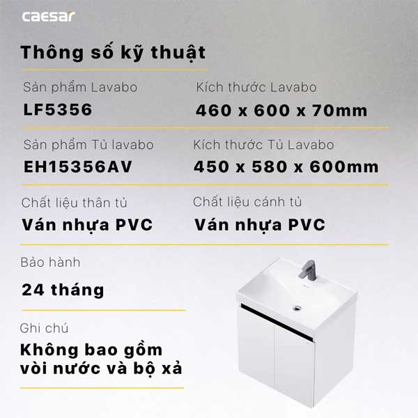 Bộ Tủ Chậu Lavabo Treo Tường Caesar LF5356 + EH15356AV 7 Bộ Tủ Chậu Lavabo Treo Tường Caesar LF5356 + EH15356AV