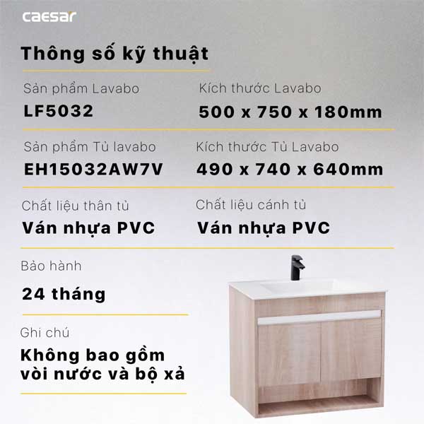 Bộ Tủ Chậu Lavabo Treo Tường Caesar LF5032 + EH15032AW7V 6 Bộ Tủ Chậu Lavabo Treo Tường Caesar LF5032 + EH15032AW7V