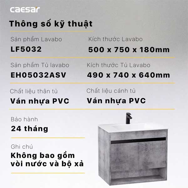Bộ Tủ Chậu Lavabo Treo Tường Caesar LF5032 + EH05032ASV